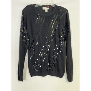 VTG Nilani‎ Sweater Silk Angora Blend Women's L Black Sequins